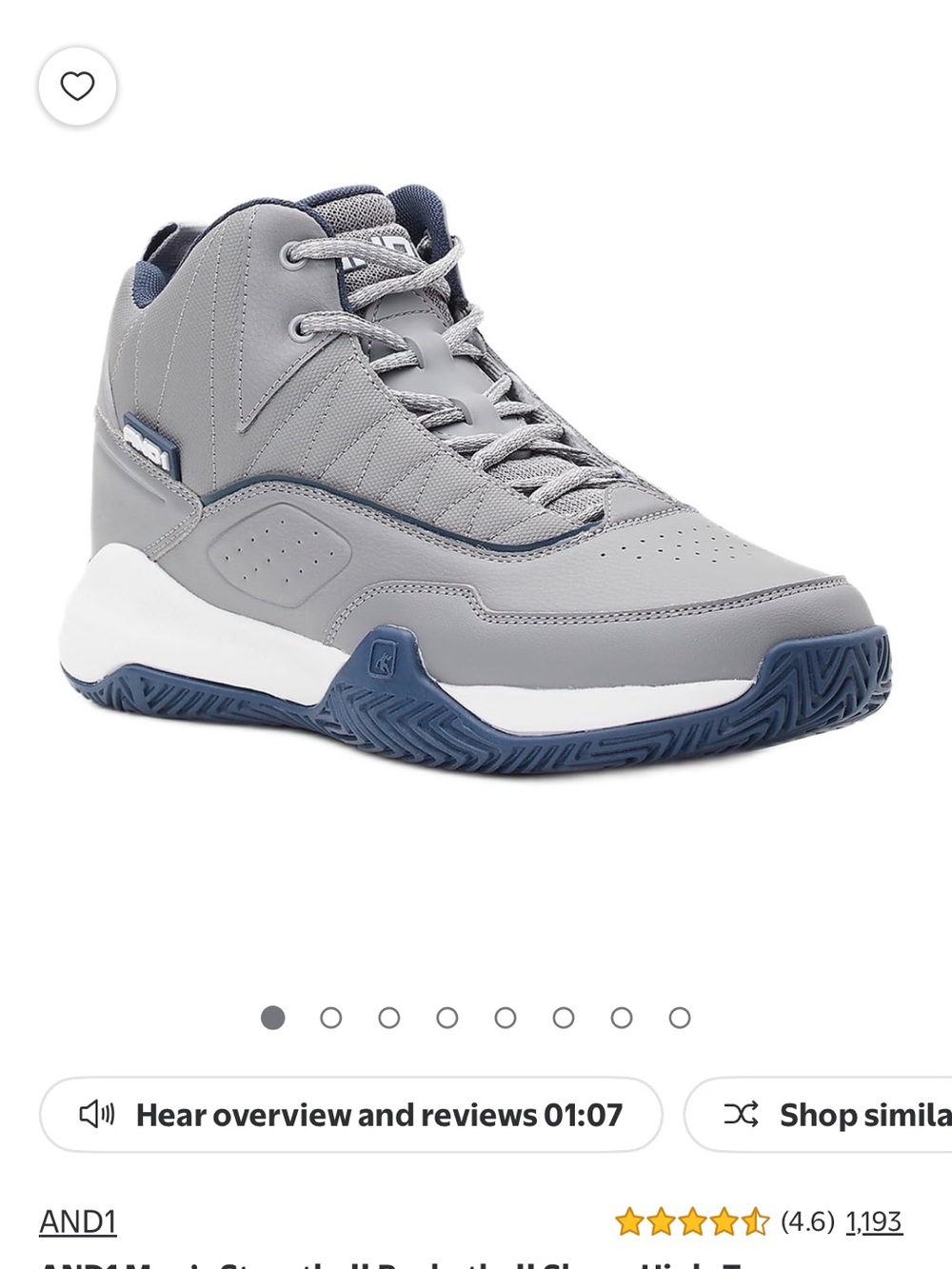 AND1 Mens Gray and Navy Streetball Sneakers
